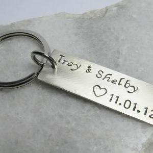 Hand Stamped Nickel Silver Tag Keychain. Date..