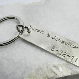 Hand Stamped Nickel Silver Tag Keychain. Date..