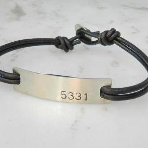 Personalized Nickel Silver Id Leather Bracelet...