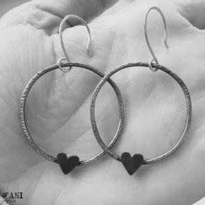 Large Oxidized Hammered Mix Metal Heart Hoops...