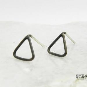 Tiny Oxidized Sterling Silver Open Triangle Stud..