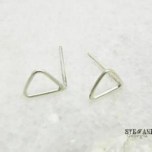 Tiny Oxidized Sterling Silver Open Triangle Stud..