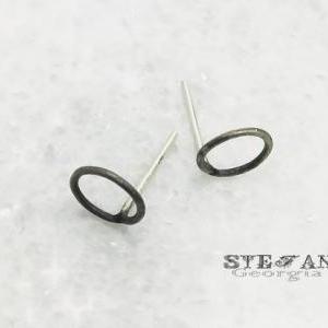 Tiny Sterling Silver Oxidized Open Circle Stud..