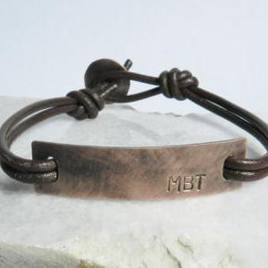 Personalized Oxidized Copper Tag Leather Bracelet...
