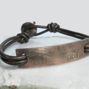Personalized Oxidized Copper Tag Leather Bracelet...