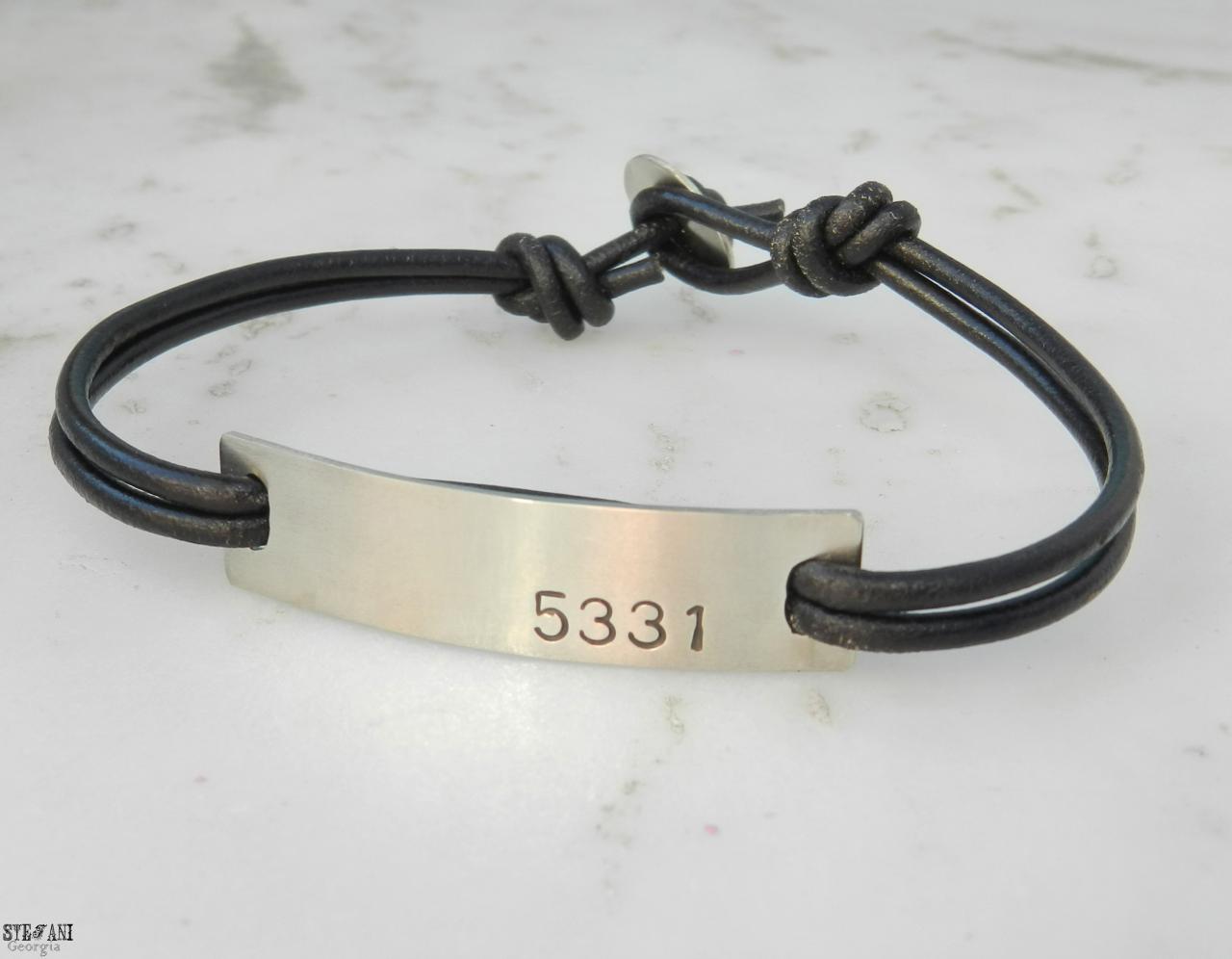 Personalized Nickel Silver Id Leather Bracelet. Men's Leather Bracelet. Custom Hand Stamped Bracelet. Initial Bracelet. Id Bracelet