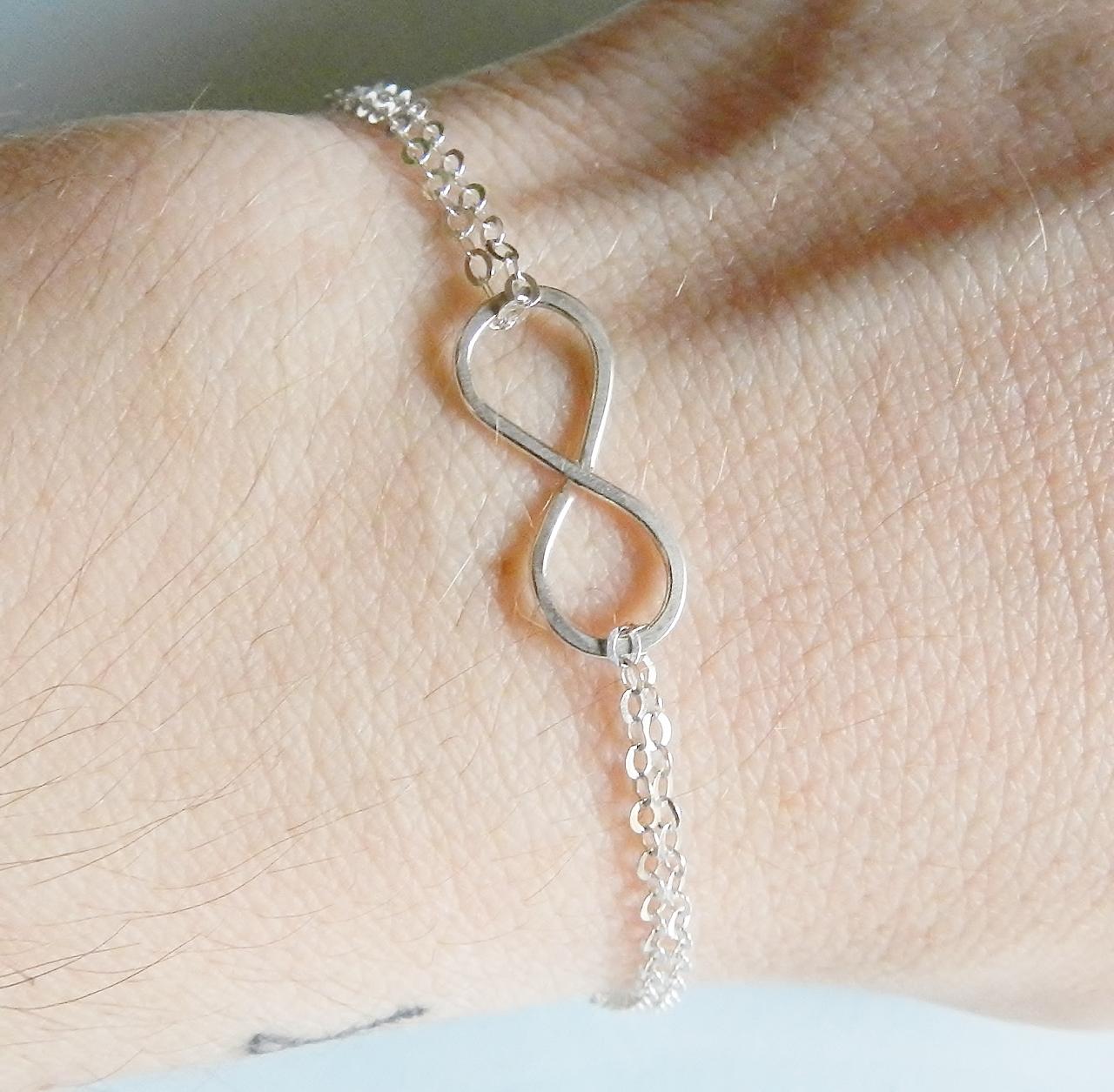 Sterling Silver Infinity Bracelet With Double Chain . Bridesmaids Bracelet. Double Chain Bracelet.tiny Infinity Bracelet.